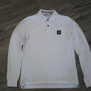 Men's Stone Island long sleeve white polo